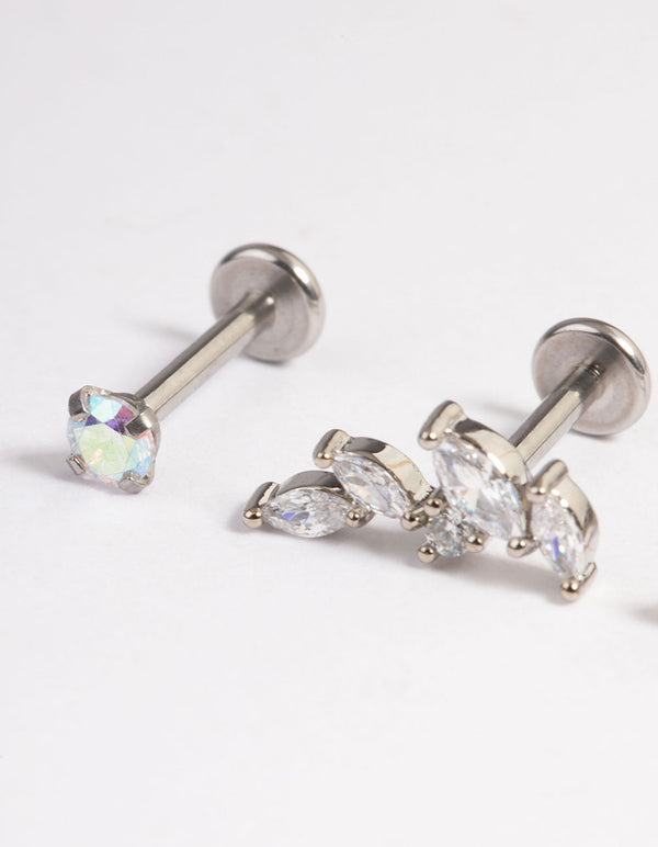 Surgical Steel Cubic Zirconia Marquise Leaf Flat Back Pack