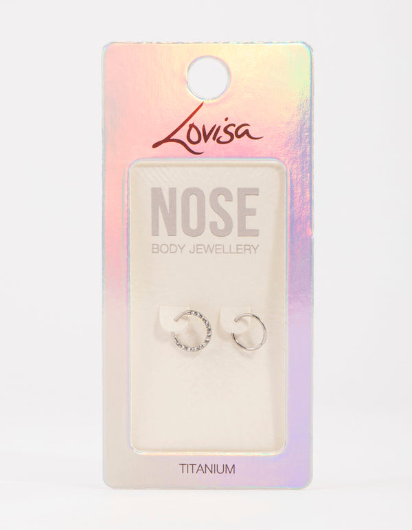 Titanium Cubic Zirconia Texture Ring Nose Pack