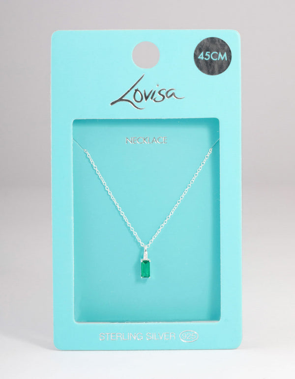 Sterling Silver Cubic Zirconia Emerald Cut Pendant Necklace