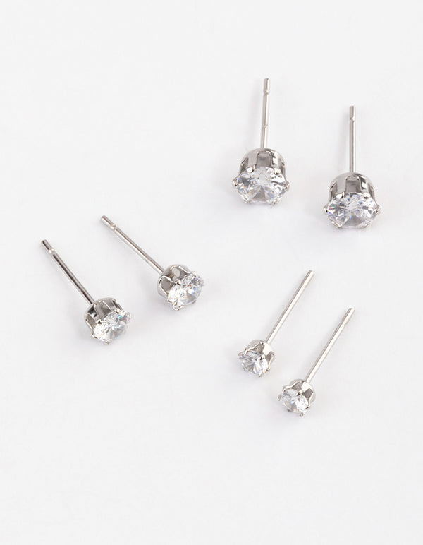 Waterproof Stainless Steel Cubic Zirconia Stud Earrings Pack