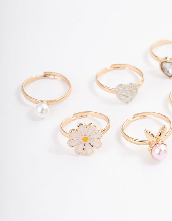Kids Pearl Bunny Rings 6-Pack