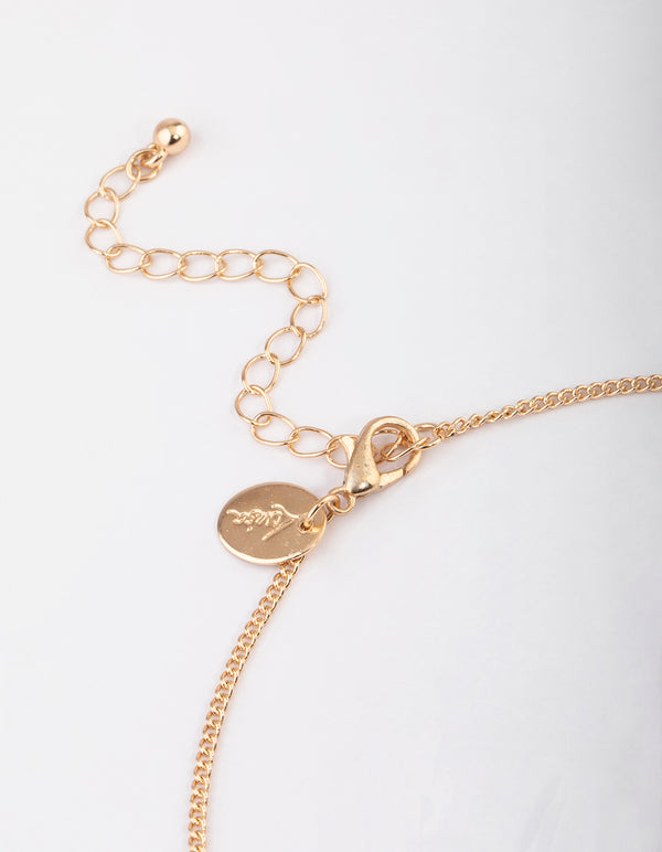 Gold Cubic Zirconia V Necklace & Stud Earrings Set