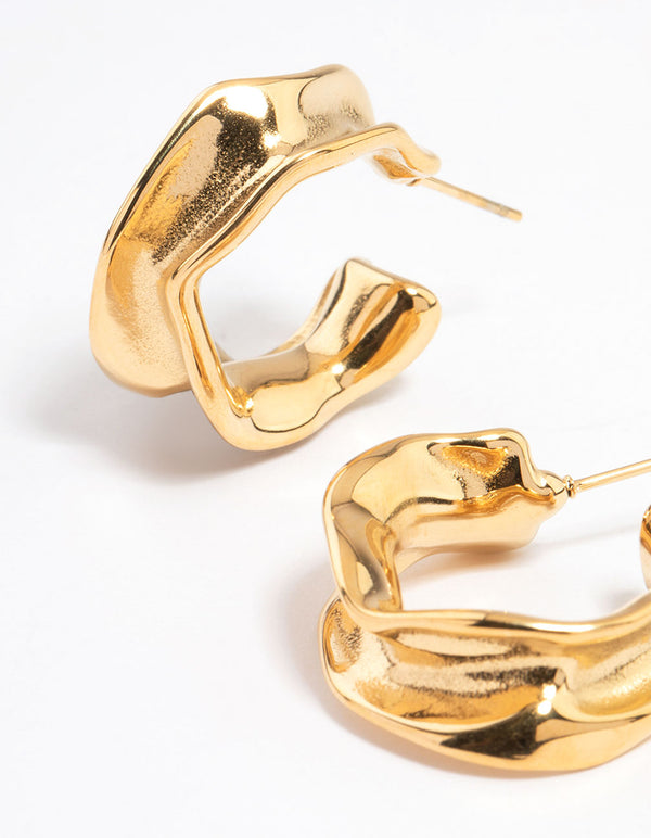 Waterproof Gold Plated Stainless Steel Medium Molten Hoop Earrings