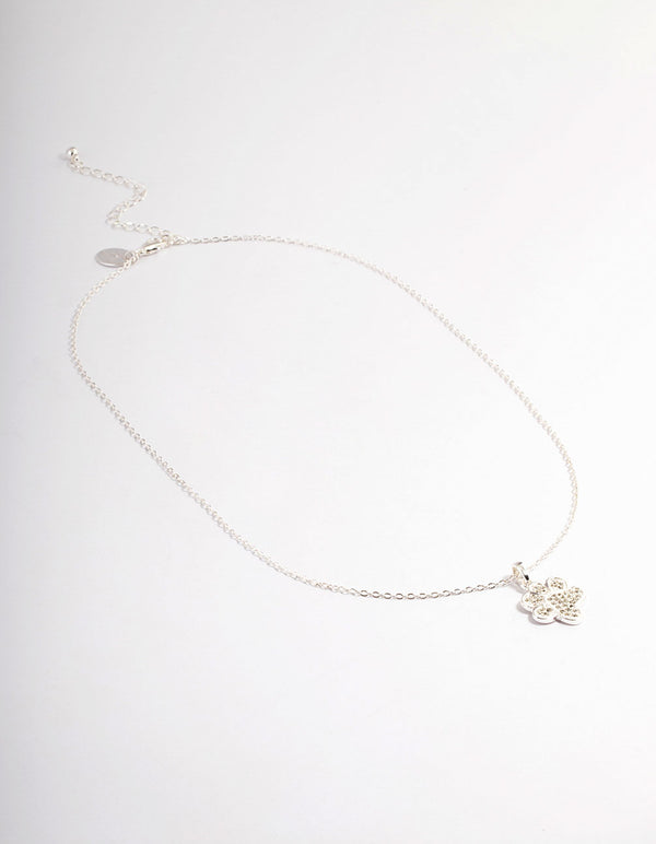 Silver Pave Diamante Paw Print Necklace