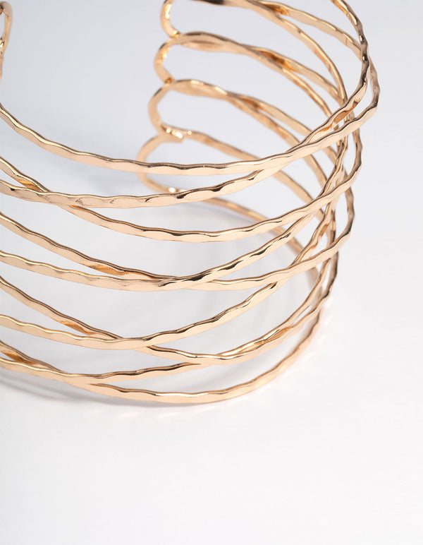 Gold Criss Cross Hammered Arm Cuff
