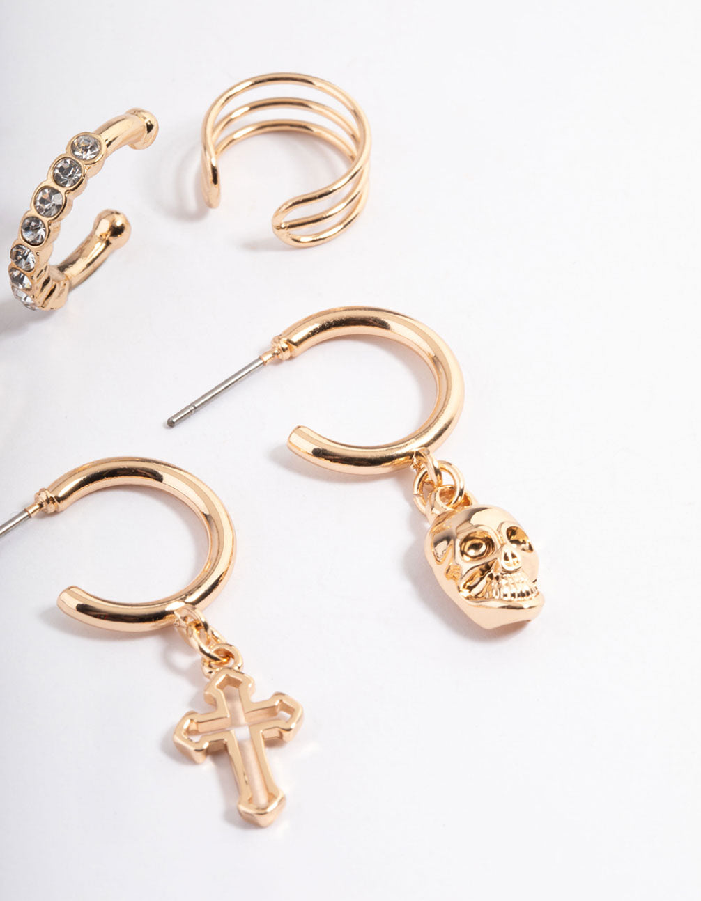 Gold Skull & Cross Stack Earrings