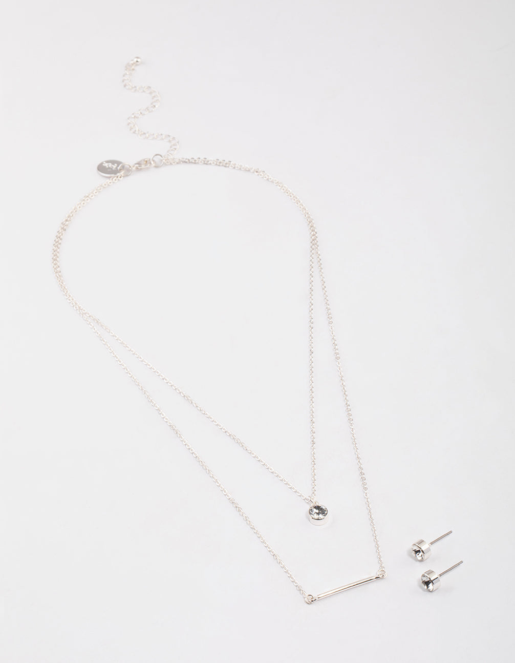 Silver Layered Stone Bar Necklace & Earrings Set