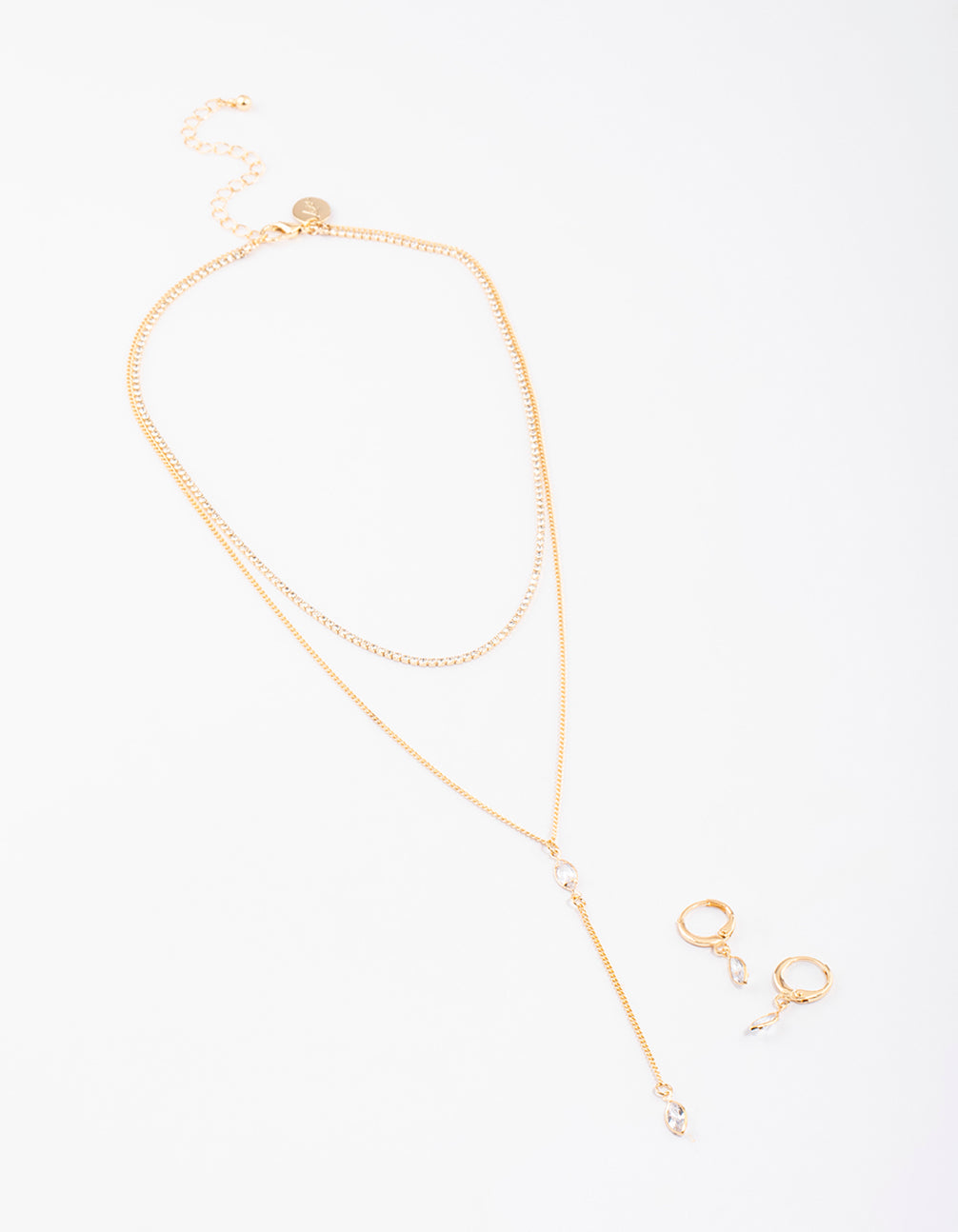 Gold Layered Y-Neck Necklace & Earrings Jewellery Set