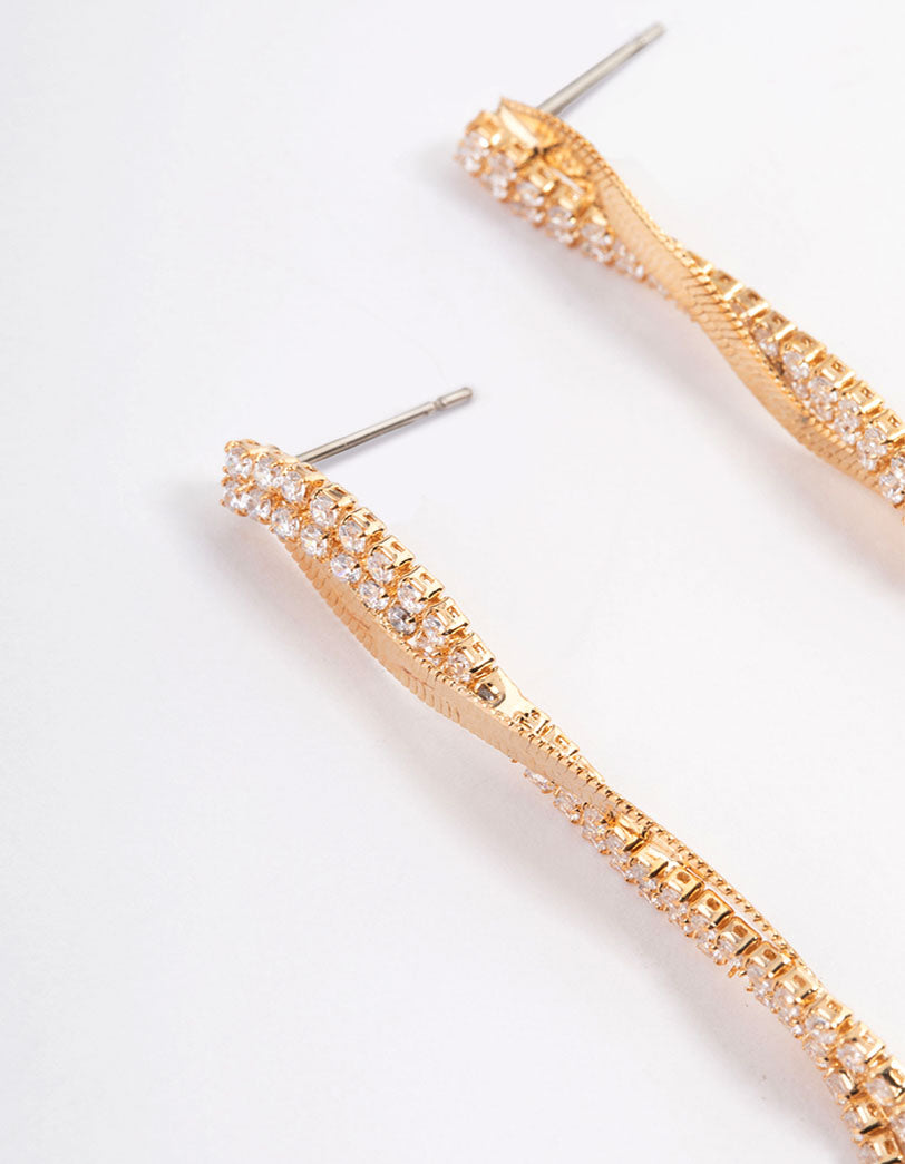 Gold Flat Snake Cupchain Drop Earrings