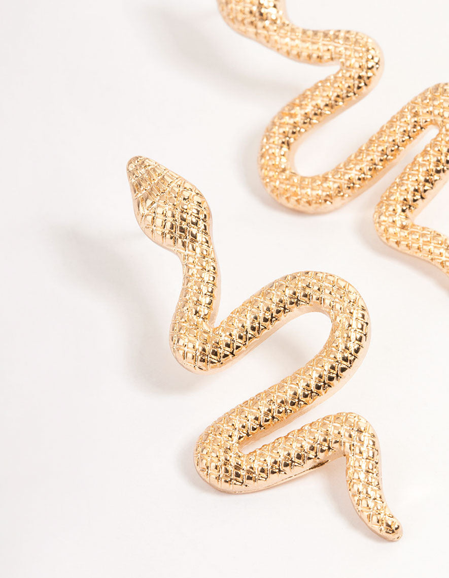 Gold Curved Snake Drop Earrings