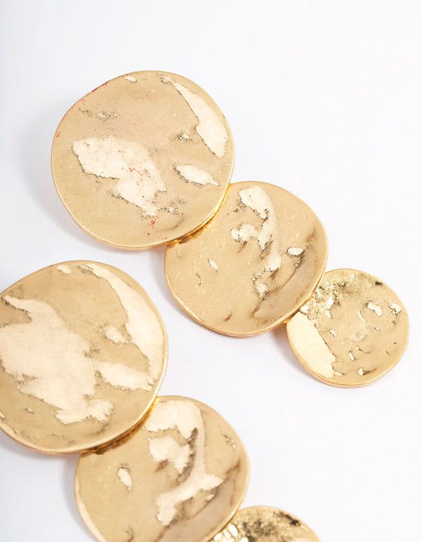 Gold Textured Disc Drop Earrings
