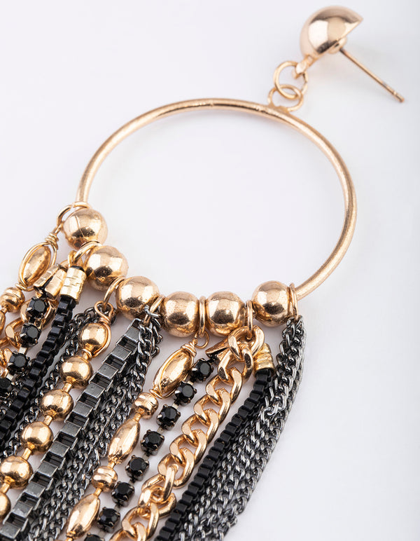 Gold Multi Chain Fringe Earrings