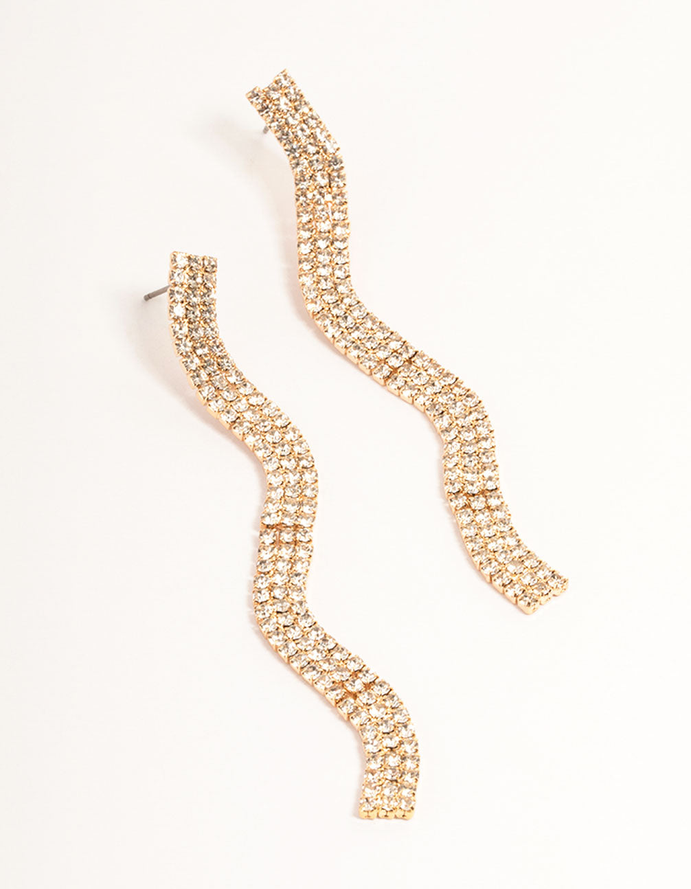 Gold Wavy Bling Drop Earrings
