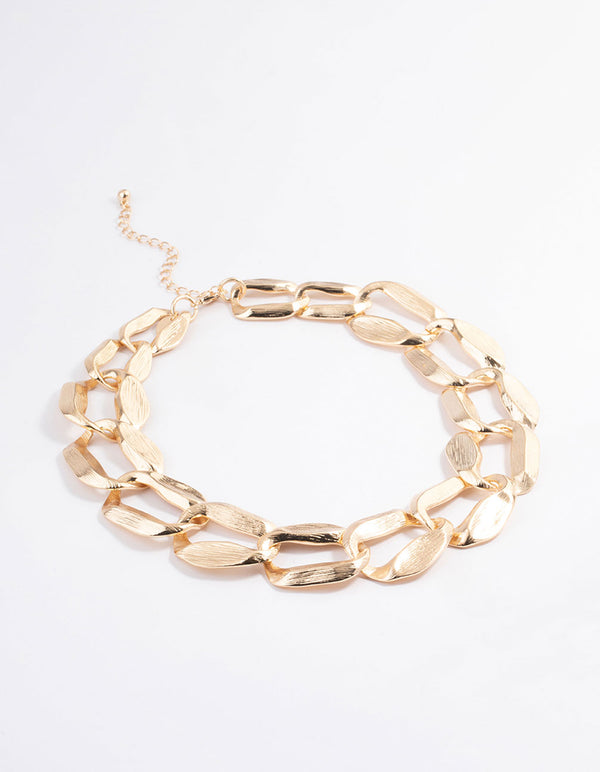 Gold Chunky Hammered Chain Link Necklace