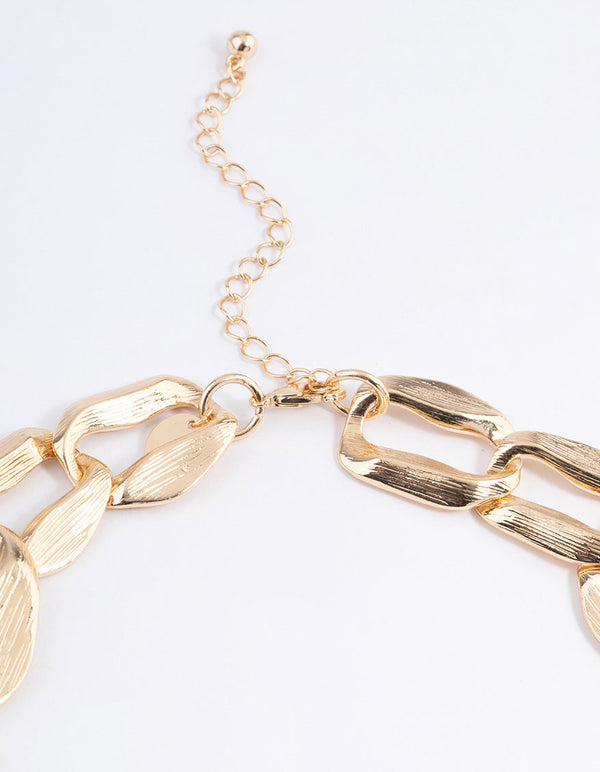 Gold Chunky Hammered Chain Link Necklace