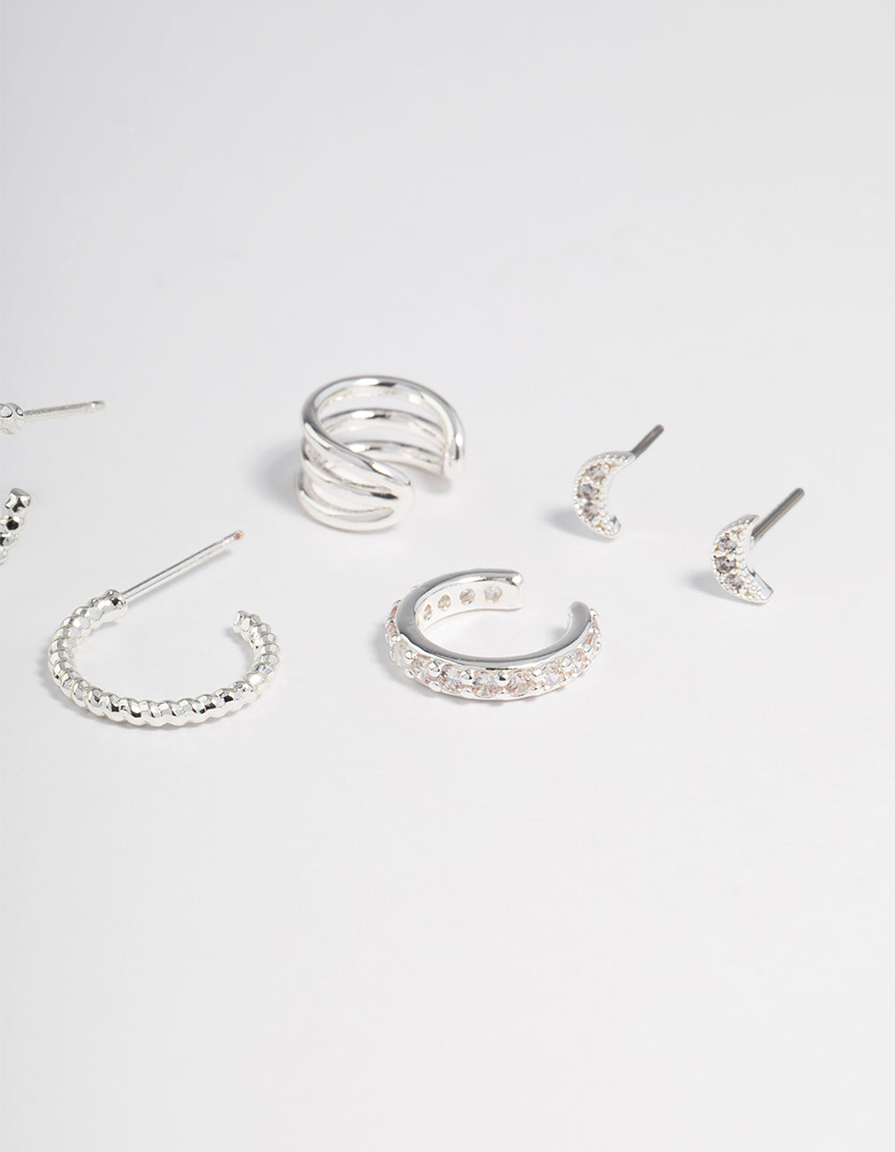 Silver Plated Star & Moon Stud Earrings 8-Pack