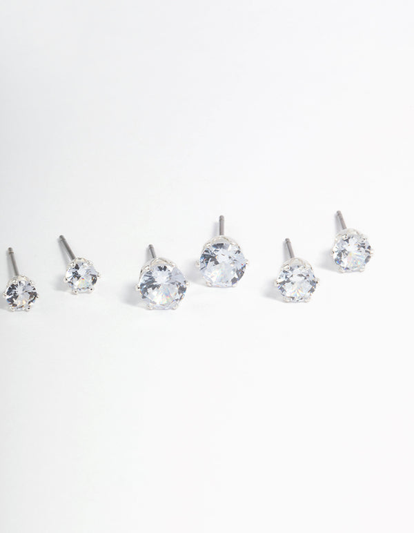 Silver Plated Cubic Zirconia Ascending Earrings 8-Pack