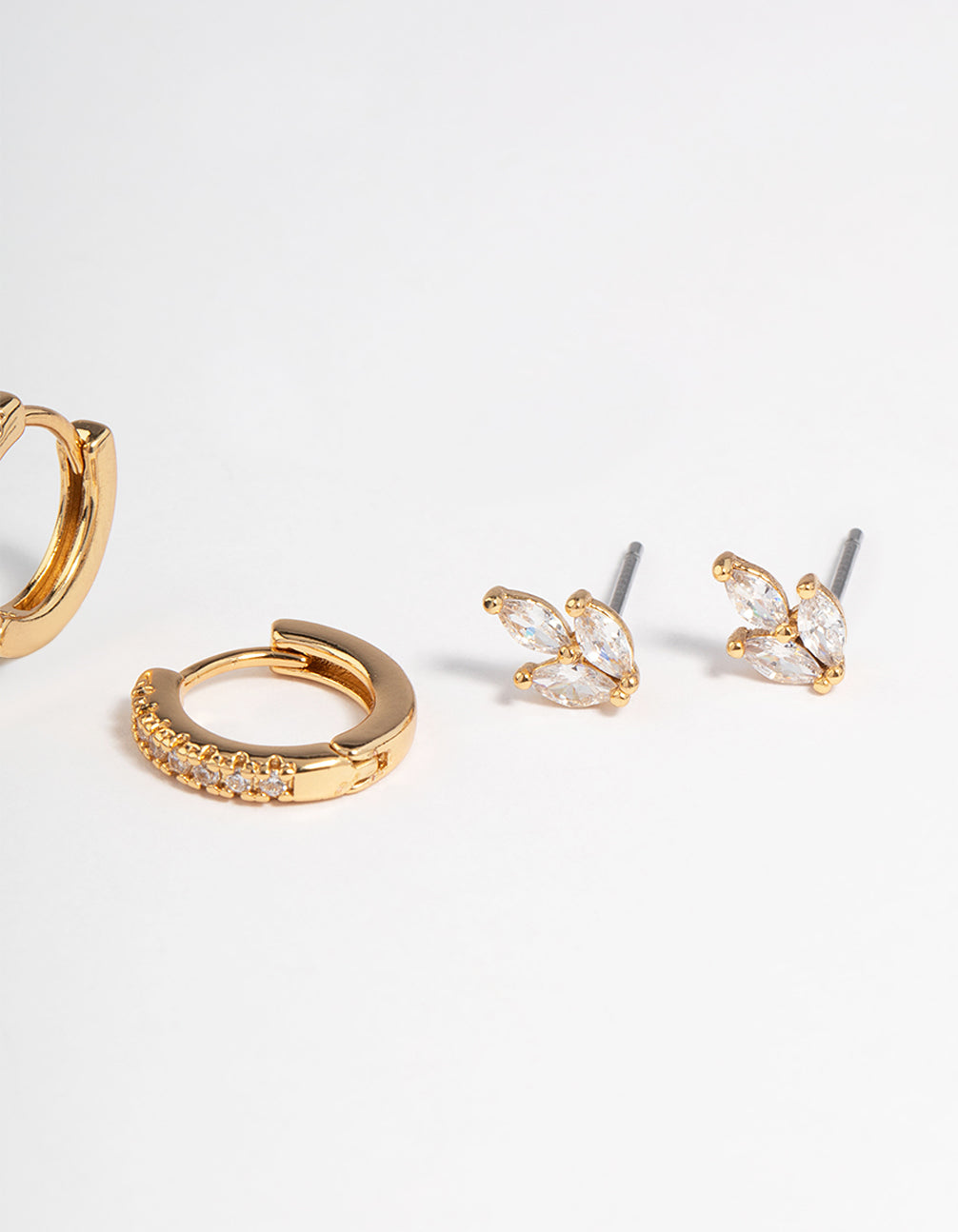Gold Plated Cubic Zirconia Leaf Earrings 3-Pack