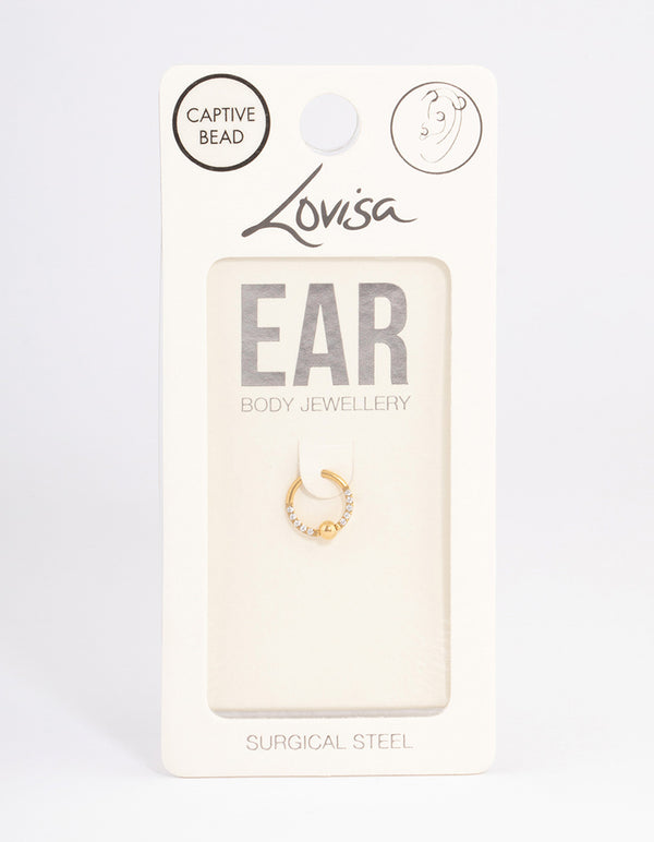 Gold Plated Surgical Steel Cubic Zirconia Bead Earring