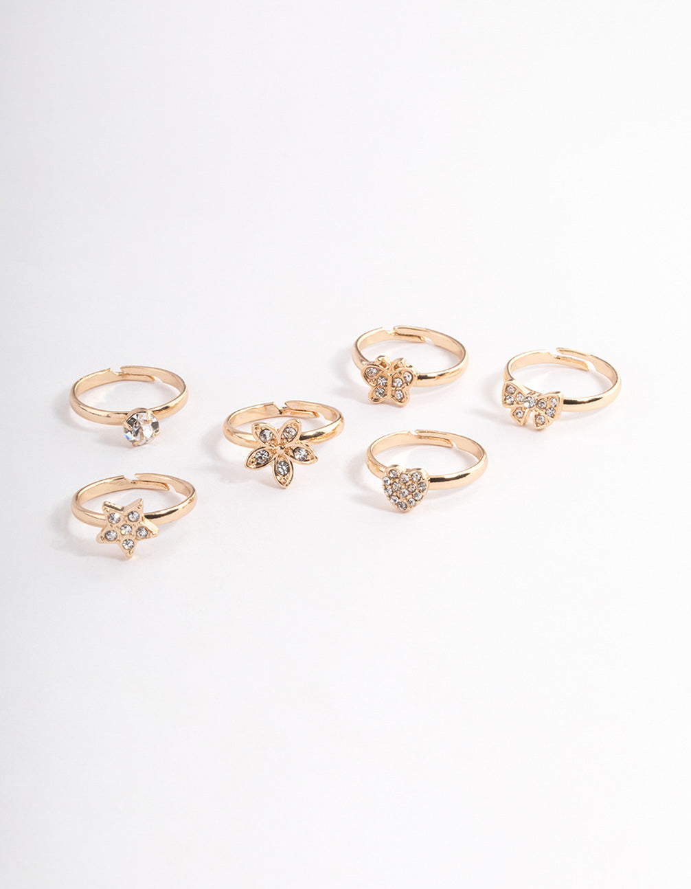 Kids Diamante Flower & Bow Ring 6-Pack