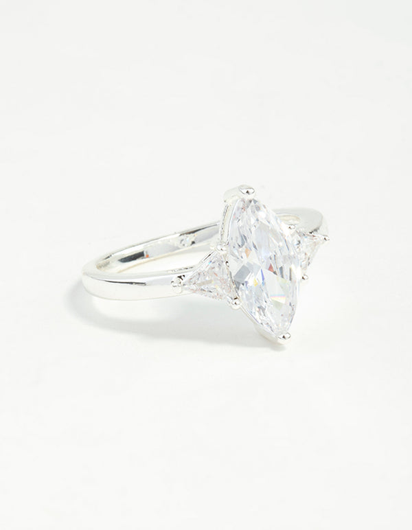 Silver Plated Precious Marquise Ring