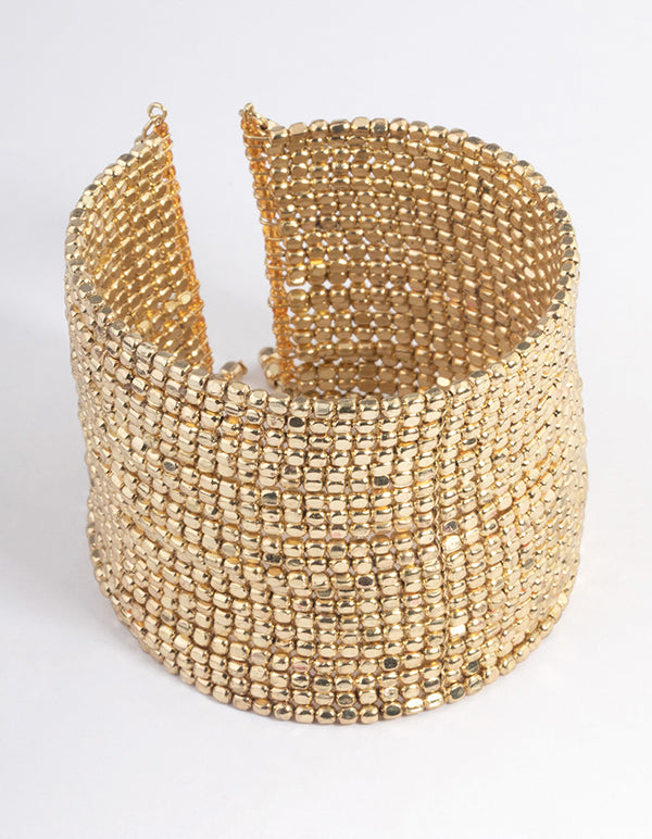 Gold Small Beaded Wrist Cuff