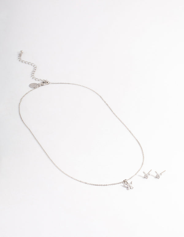 Silver Cubic Zirconia Butterfly Jewellery Set