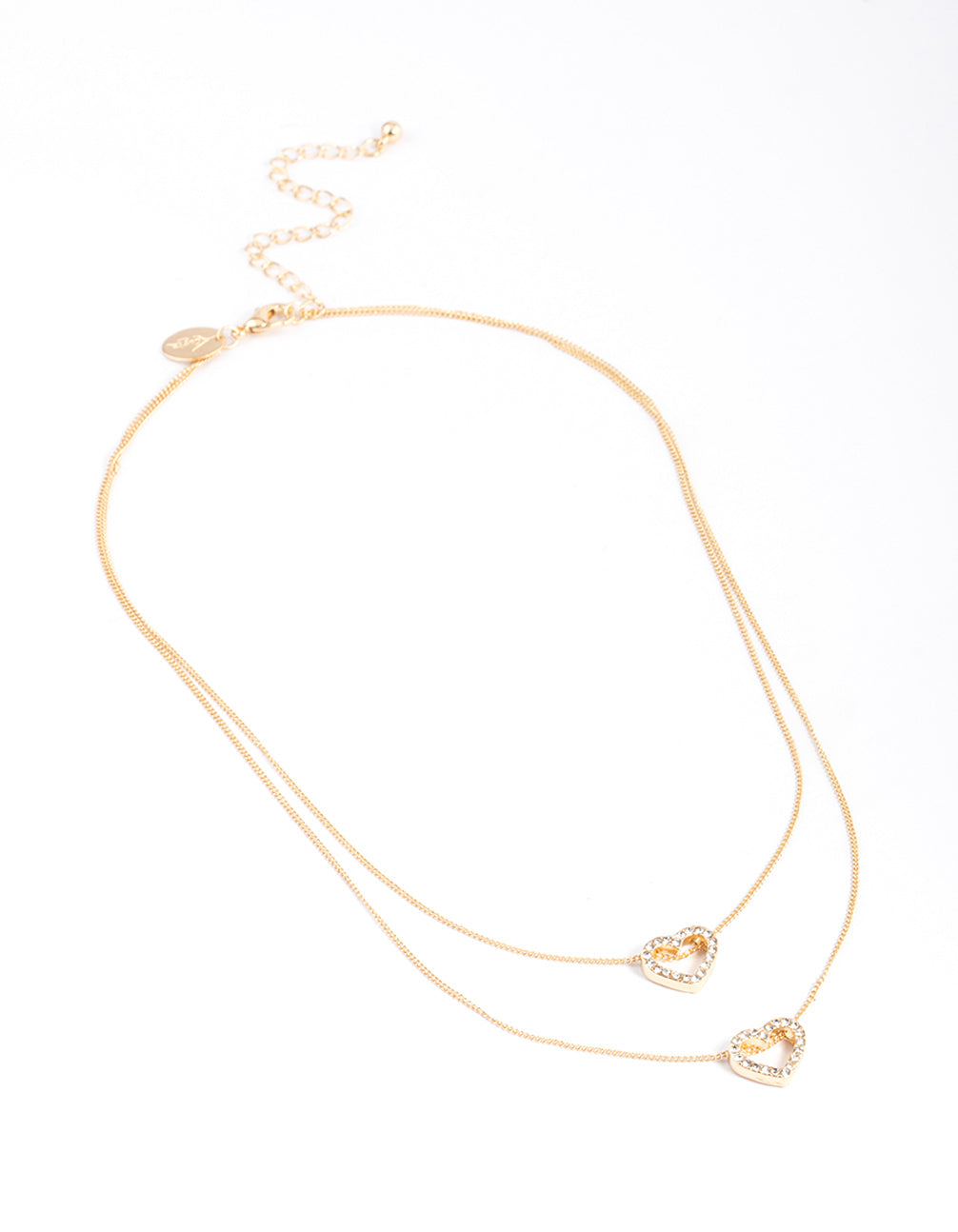 Gold Double Diamante Open Heart Necklace