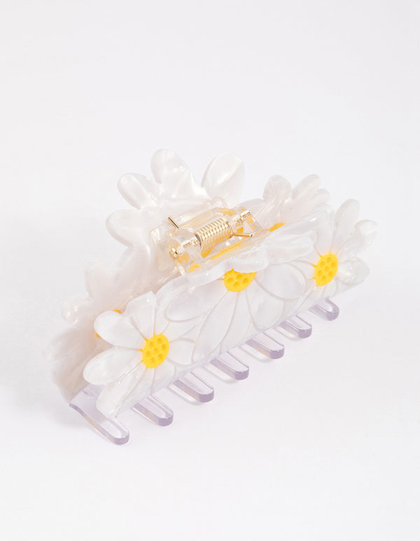White Acrylic Triple Daisy Hair Claw Clip