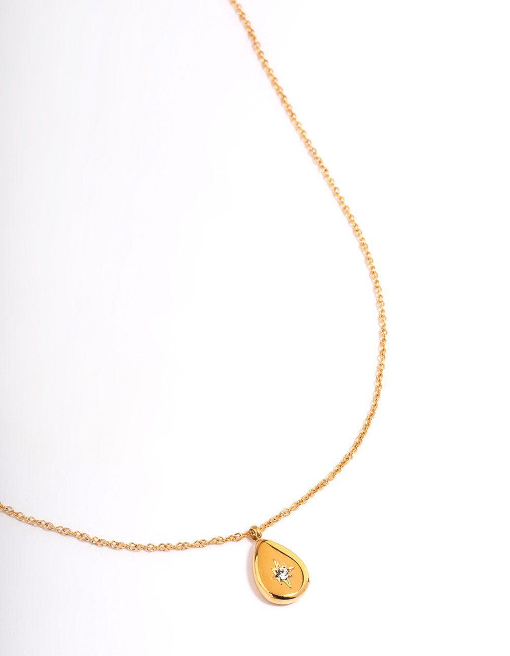 Waterproof Gold Plated Stainless Steel Teardrop Stone Pendant Necklace