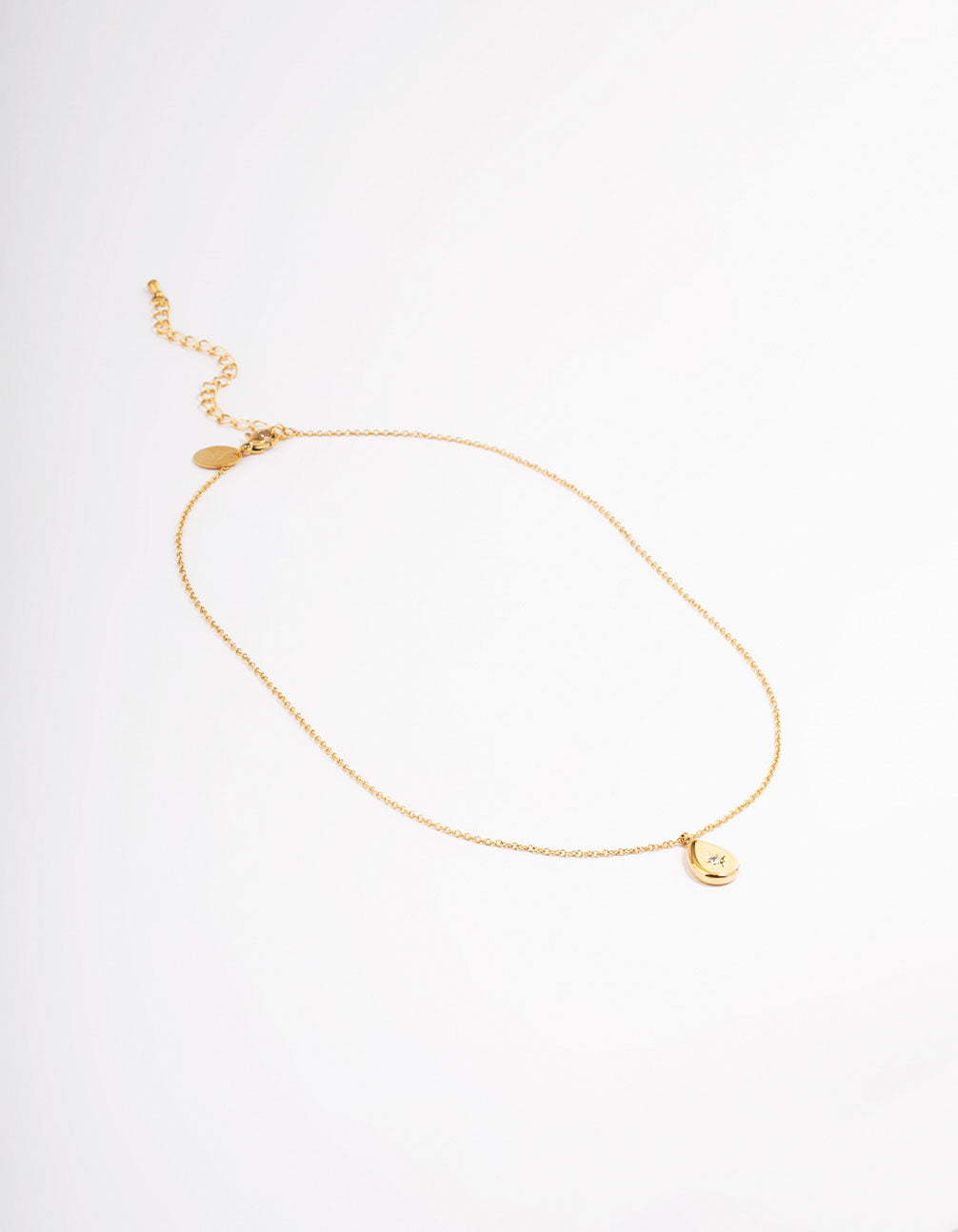 Waterproof Gold Plated Stainless Steel Teardrop Stone Pendant Necklace