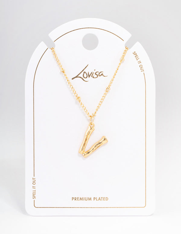Letter 'V' Gold Plated Bamboo Initial Necklace