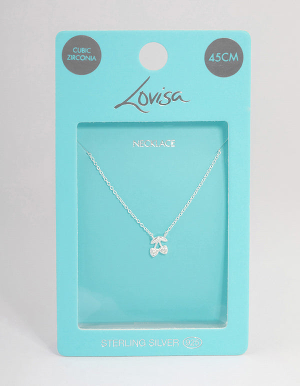 Sterling Silver Cherry Cubic Zirconia Cluster Necklace
