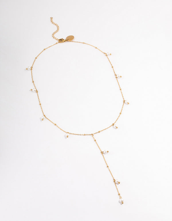 Waterproof Gold Plated Stainless Steel Pearl Y-Necklace