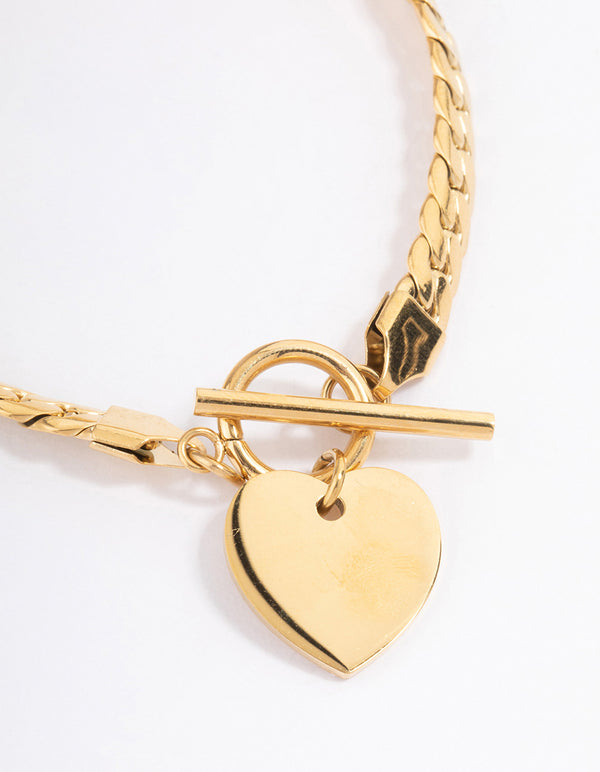 Waterproof Gold Plated Stainless Steel Heart Fob Flat Chain Bracelet
