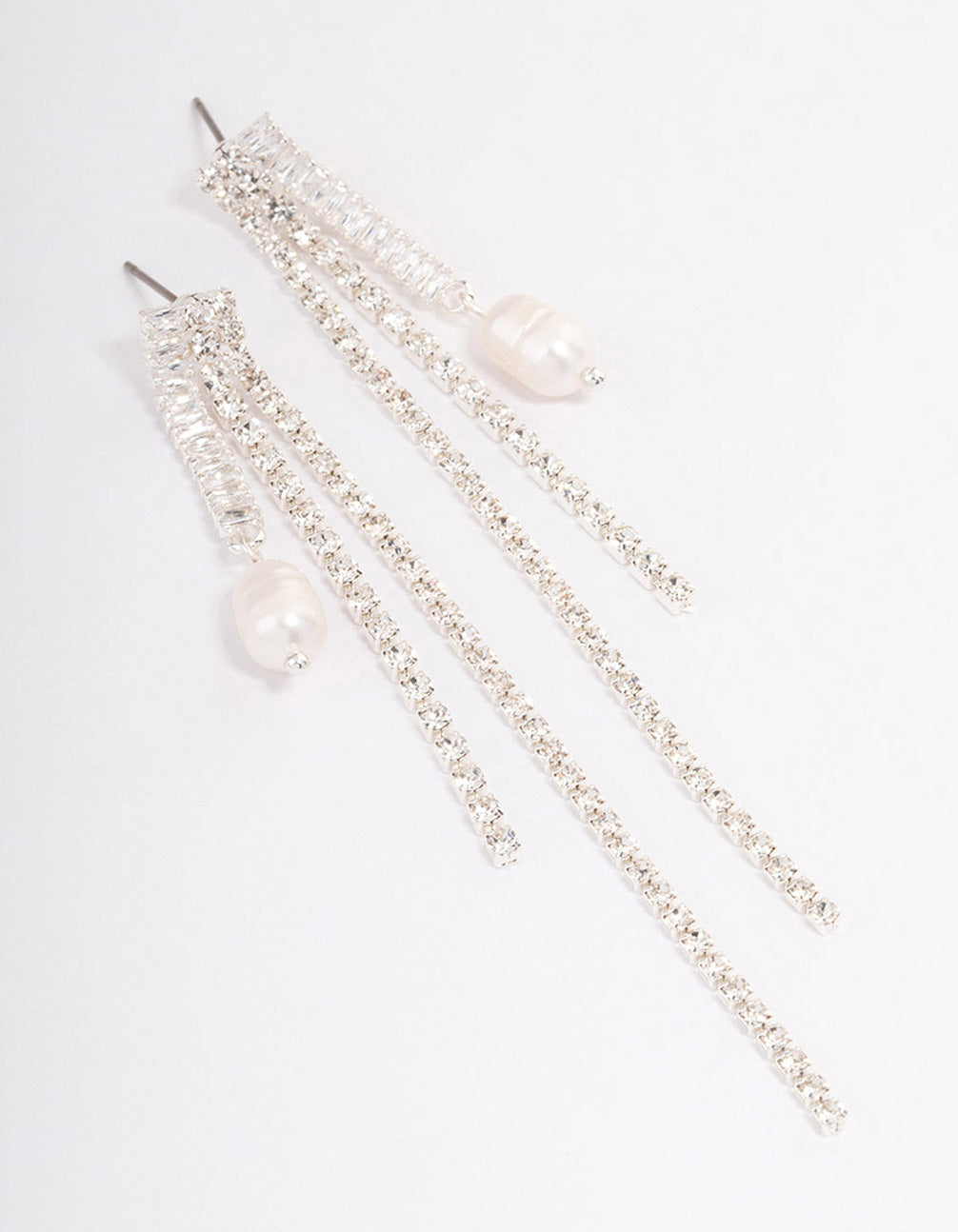 Silver Plated Cubic Zirconia Cupchain Pearl Drop Earrings