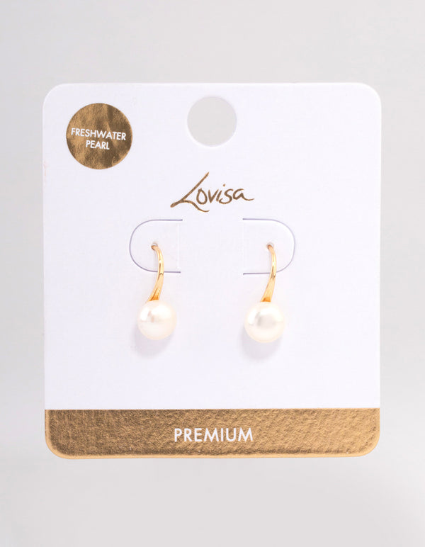Gold Plated Freshwater Pearl Small Hook Drop Earrings