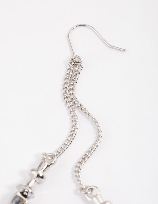 Silver Double Row Chain Spike Drop Earrings