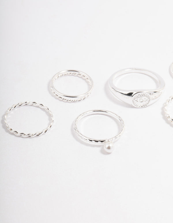 Silver Evil Eye Signet Ring Pack