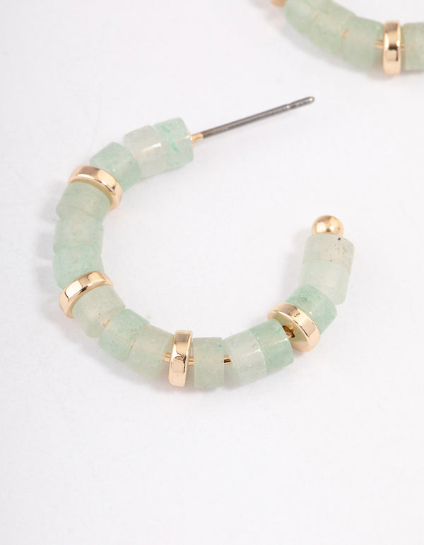 Gold Green Aventurine Mixed Disc Beaded Hoop Earrings
