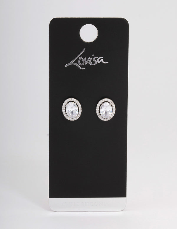 Silver Oval Framed Earrings