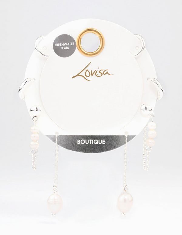 Silver Plated Freshwater Pearls Thread Through Earrings