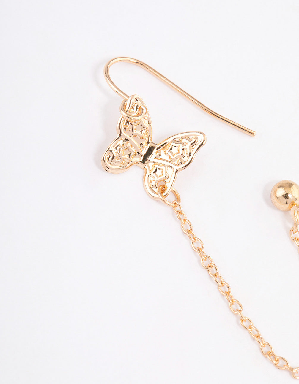 Gold Butterfly Drop Chain Earrings
