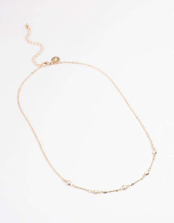 Gold Encased Pearl Station Necklace
