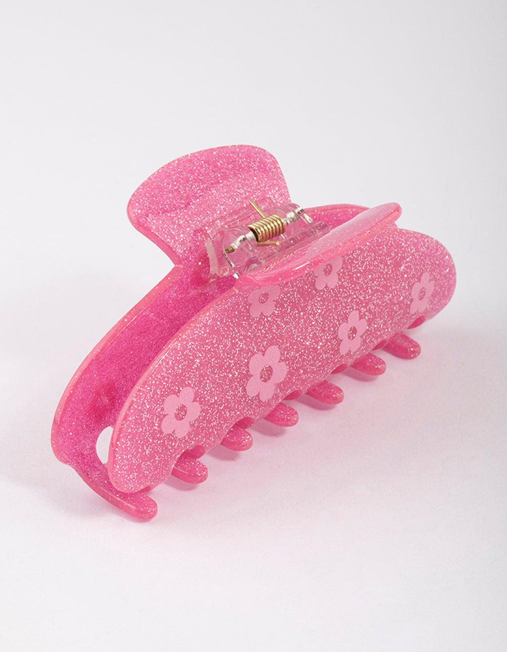 Acrylic Pink Glitter Flower Claw Clip