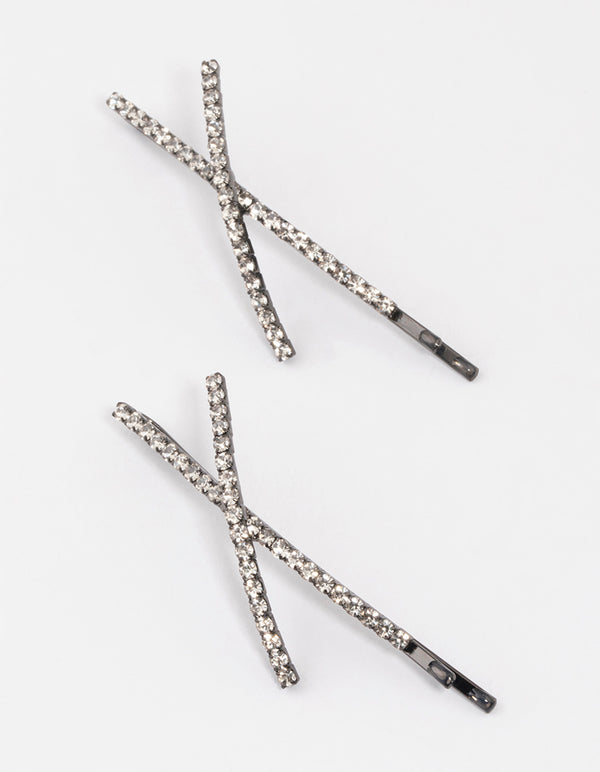 Gunmetal Cross Slide Hair Clips Pack
