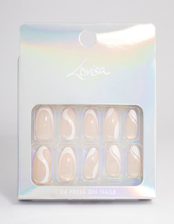 White Swirl Press On Nails