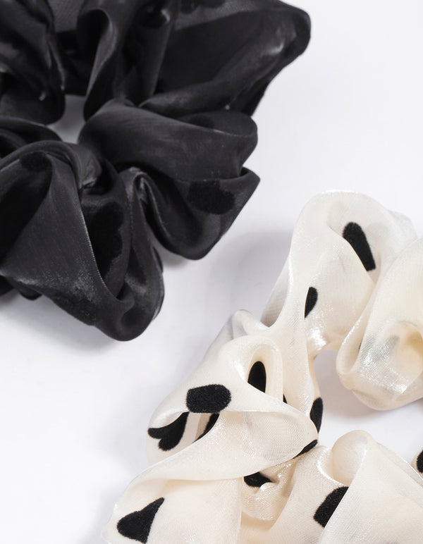 White Fabric Flocked Heart Scrunchie Pack