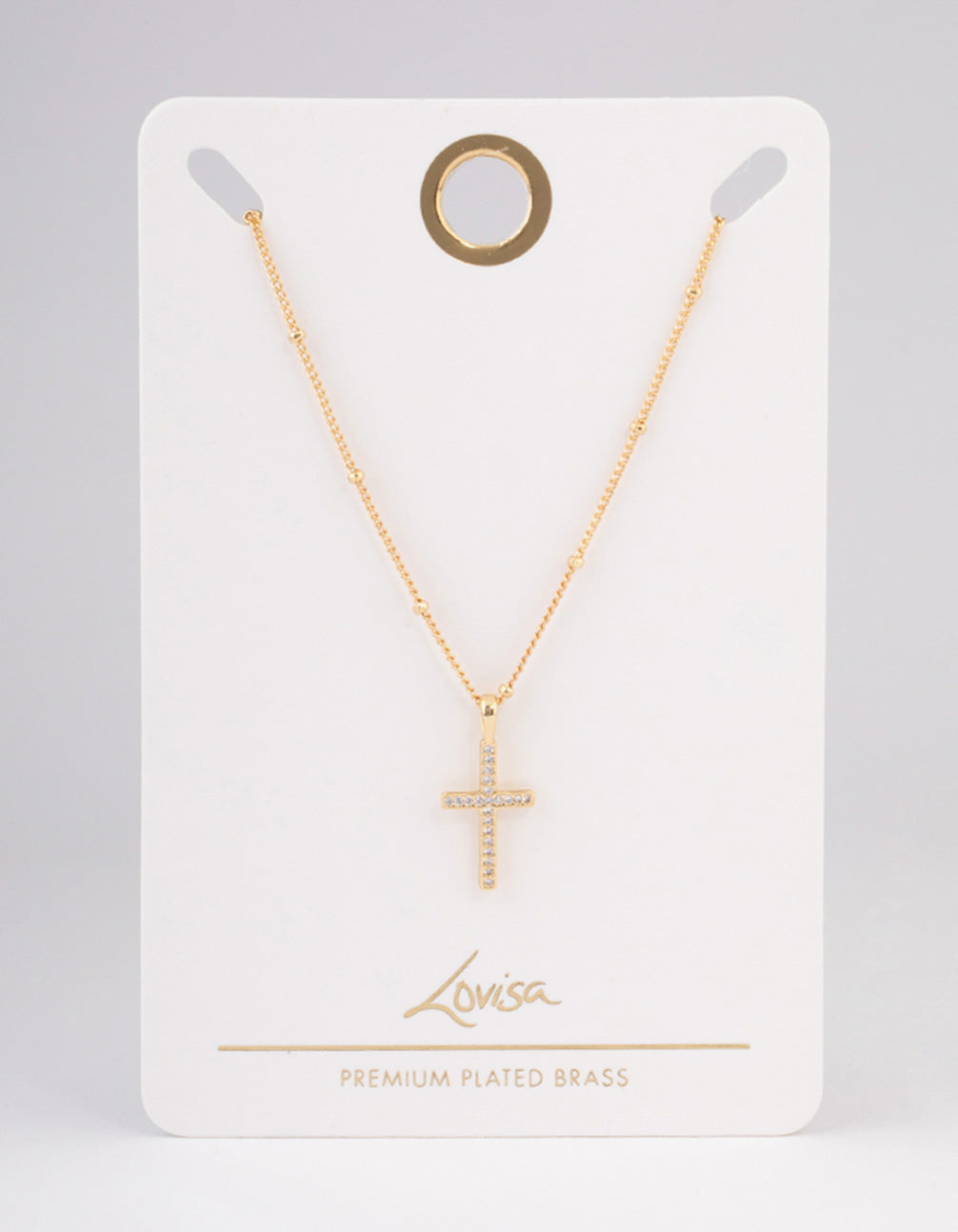 Gold Plated Brass Cubic Zirconia Paved Cross Necklace