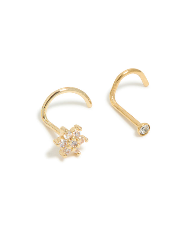 Gold Plated Surgical Steel Flower Nose Stud Pack